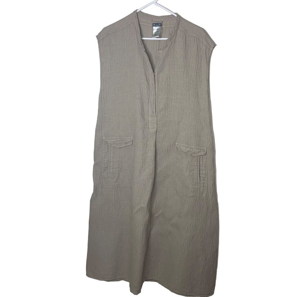Kristensen Du Nord Womens Dress Size Large Tan Midi Sleeveless Pockets New